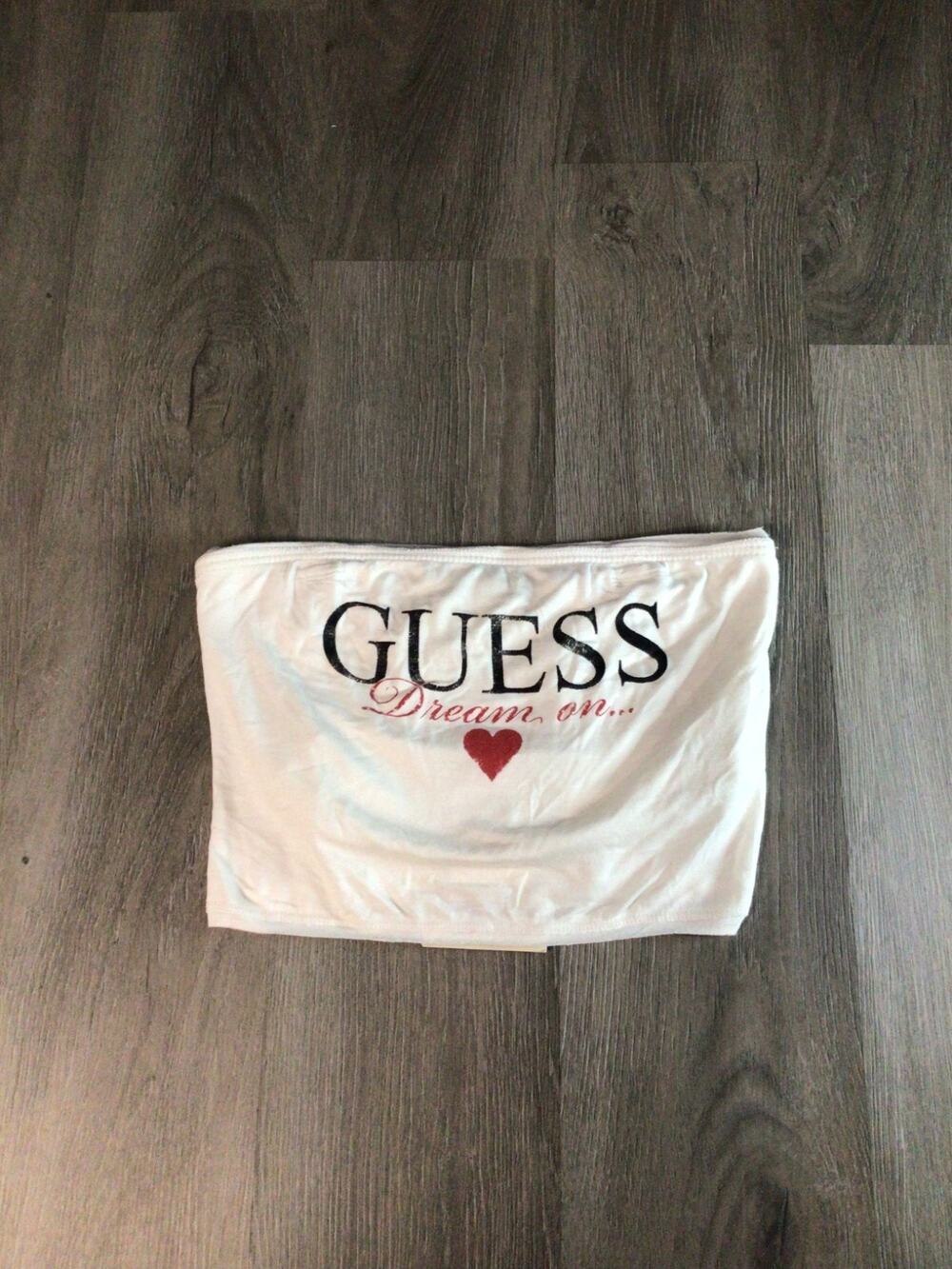 GUESS Dream On Heart Tube Top Women M/L White Smocked Back Stretch Festival Wear